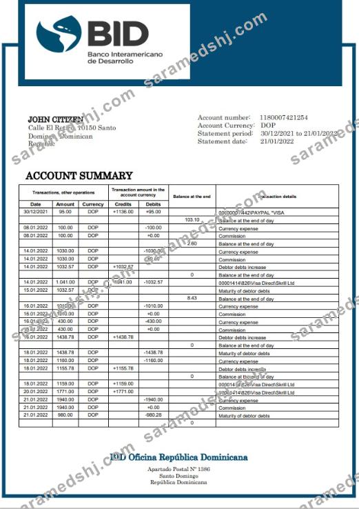 Dominican Republic Bid bank statement